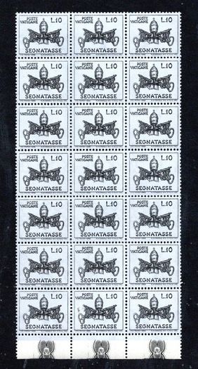 1968 Vatican City Papal Coat of Arms Postage Due stamps block of 21 Mint Never Hinged (MNH)