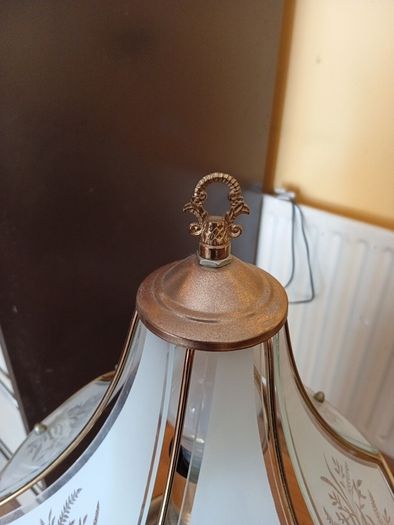 Vintage Glass Paneled Brass Plated Lamp Floral White Gold 39cm Tall