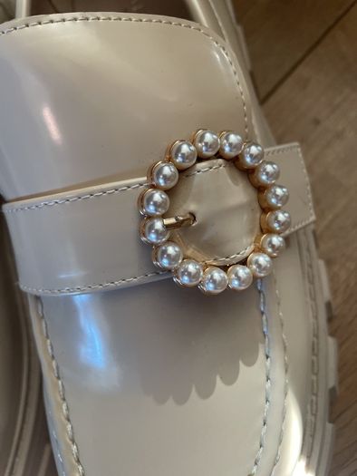Anna Field pearl buckle loafers