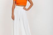 Smooth Airy Trousers with High Waist white