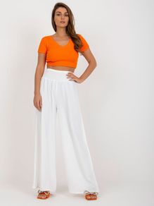 Smooth Airy Trousers with High Waist white