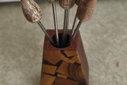 Vintage Mid Century Modern Wood Cocktail / Hors de ouevres PIcks and Holder