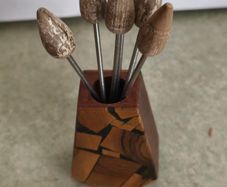 Vintage Mid Century Modern Wood Cocktail / Hors de ouevres PIcks and Holder