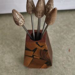 Vintage Mid Century Modern Wood Cocktail / Hors de ouevres PIcks and Holder