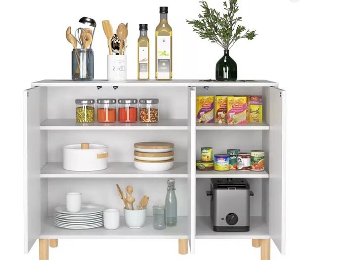 White Sideboard Cabinet with 3 Doors Scandinavian Storage Unit with Adjustable Shelves 107x40x80 cm