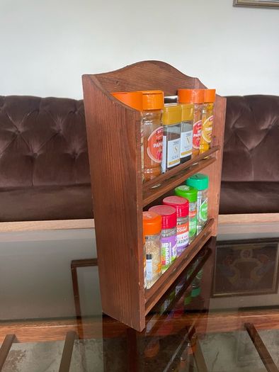 Vintage Wooden Two Tier Counter or Wall Hanging Spice Rack