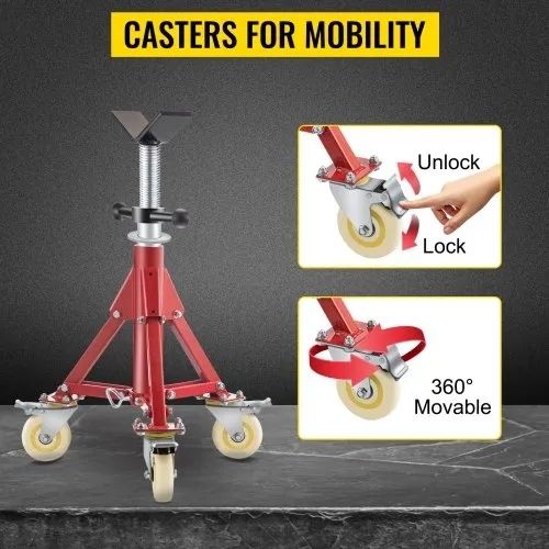 Jack Stand, V Head Pipe Stand Adjustable Height 20-37 Inch, Pipe Jack Stands with Casters 882 LB, Folding Portable Pipe Stands 1/8 to 12 Inch Pipe Supporting