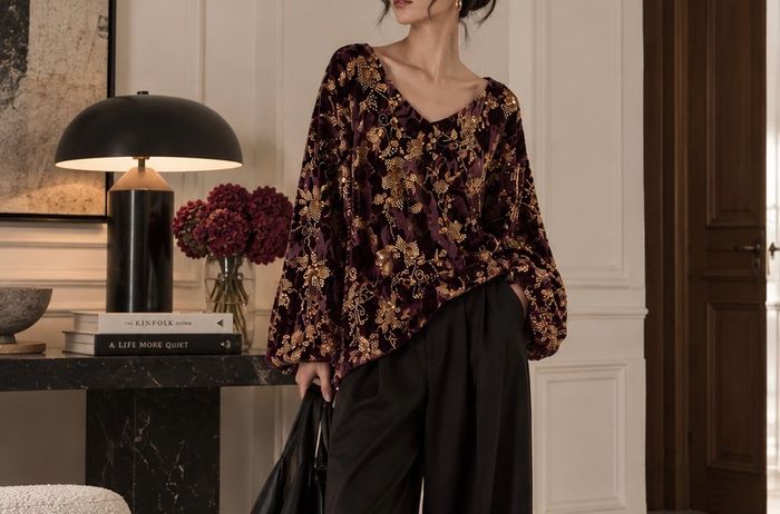 Brand New Designer Velvet Beaded Top