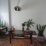 Stunning and Unique/Rare Mid Century Modern Wooden Coffee Table with Smoked Glass and Acid-Etched Copper Inlay and Slatted Magazine Shelf Image 7