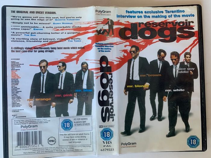 Reservoir Dogs (Quentin Tarantino Film) [1992] Harvey Keitel, Tim Roth, Chris Penn, Steve Buscemi, Lawrence Tierney, Michael Madsen, Quentin Tarantino & Edward Bunker (PAL VHS Cassette Movie)