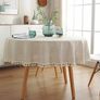 Cotton Linen Table Cloth Solid Color Tassel Round Tablecloth Dust-Proof Shrink-Proof Table Cover (Beige, Round 150cm) Image 2