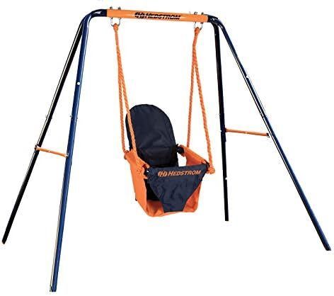 Folding Baby Swing Set | Age 6-36 Months | Outdoor Garden or Home Play Equipment Children | Adjustable Kids Playground | Toddler Toy Chair High Back, Blue/Orange