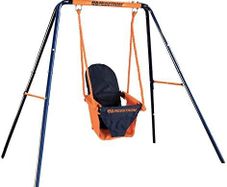 Folding Baby Swing Set | Age 6-36 Months | Outdoor Garden or Home Play Equipment Children | Adjustable Kids Playground | Toddler Toy Chair High Back, Blue/Orange