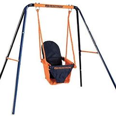 Folding Baby Swing Set | Age 6-36 Months | Outdoor Garden or Home Play Equipment Children | Adjustable Kids Playground | Toddler Toy Chair High Back, Blue/Orange