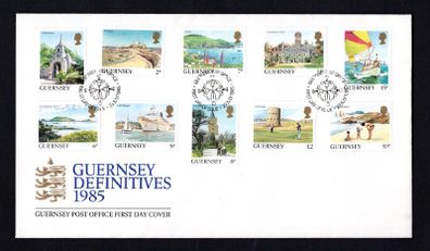 1985 Guernsey Landscapes Definitive Series (1p, 2p, 5p 6p 7p, 8p 11p, 15p, 30p & GB2) First Day Cover (FDC)