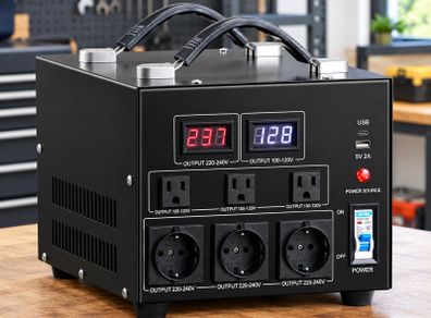 3000VA Voltage Converter Transformer, Heavy-Duty Step-Up/Down 110V-220V, US & EU Outlets, 5V USB Port