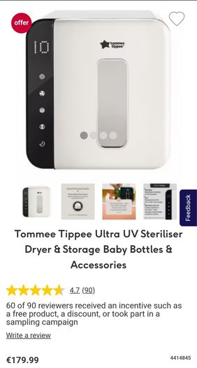 Tommee Tippee Ultra UV Steriliser Dryer & Storage Baby Bottles