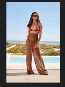 BNWT Next Wide Chocolate Brown Rochelle summer pants size UK18 EU46 Postage included