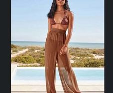 BNWT Next Wide Chocolate Brown Rochelle summer pants size UK18 EU46 Postage included