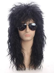 70s 80s Rockstar Wig Blonde Punk Fluffy Curvy Long for Men Wig Halloween Party Mullet Synthetic Wig Cosplay Rock Accessories Stag
