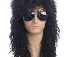 70s 80s Rockstar Wig Blonde Punk Fluffy Curvy Long for Men Wig Halloween Party Mullet Synthetic Wig Cosplay Rock Accessories Stag