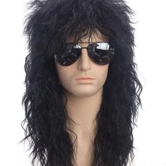 70s 80s Rockstar Wig Blonde Punk Fluffy Curvy Long for Men Wig Halloween Party Mullet Synthetic Wig Cosplay Rock Accessories Stag
