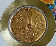 Vintage East Germany & West Germany united Gold plated 1 mark coins in Day of German Unity cover