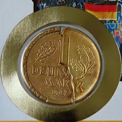Vintage East Germany & West Germany united Gold plated 1 mark coins in Day of German Unity cover