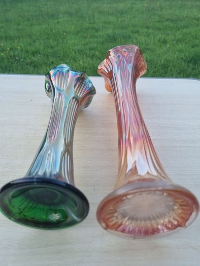 Antique Carnival Glass iridescent glass vases by Fenton.