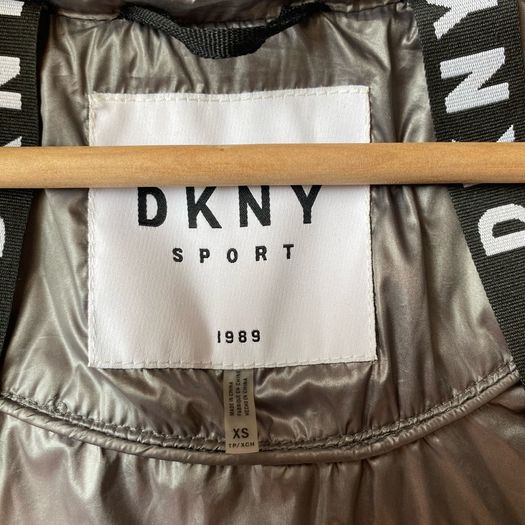 DKNY Sport Metallic Silver Longline Down Puffer Jacket Coat