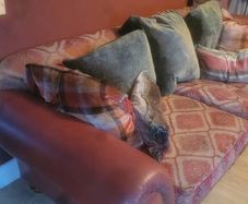 Leather and Kilim 4/5 peice sofa and wingback chairs set. 1 3 seater sofa 3/4 wingback armchairs