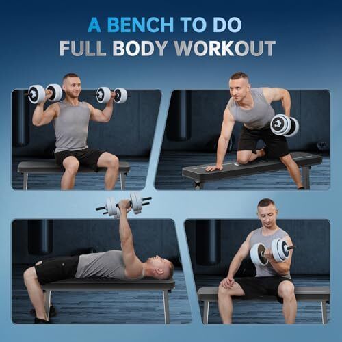 Weight Bench, Foldable Workout Bench for Home Gym with 660 LBS Weight Capacity, Flat Bench Press for Full Body Workout, Black