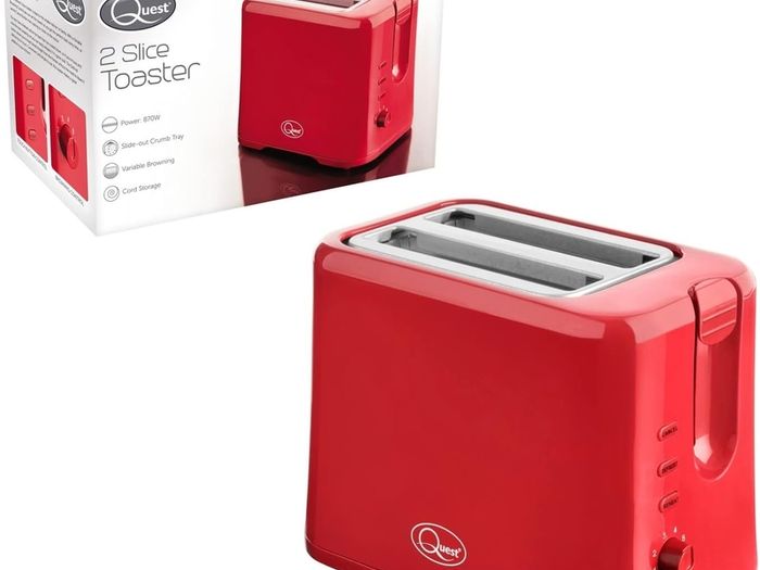 Quest Red Two Slice Toasters 870 Watts Reheat/ Cancel / Defrost/ Variable Browning Settings All New Stock Boxed Fully Guaranteed Price 20 Inc vat