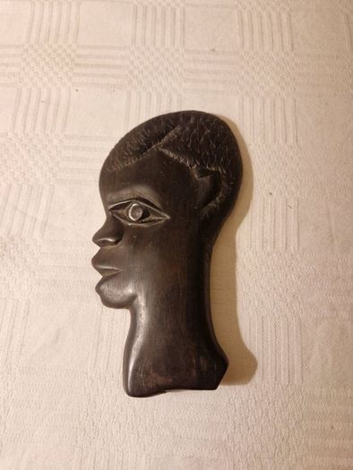 African carved black wood profile silhouette wall hanging