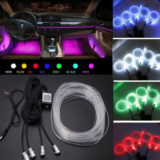 App Smart Phone Control Multi-color RGB LED Car Interior Dash Board Door DIY Atmosphere Lights with 6M Neon Strip Lights
