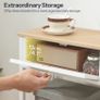 Tier Hallway Table with 2 Flip-Down Drawers and Storage Shelves, 80 cm, Open and Hidden Storage Space, Woven Decoration, White and Natura Image 3