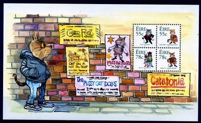 2007 Ireland Celtic Cats (Fat Cat, Celtic Tigress, Cool Cats & Kilkenny Cat) Commemorative Stamps Miniature Sheet Mint ever Hinged (MNH)