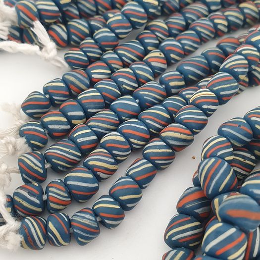 Vintage Afircan Style MultiColor Stripe Blue 7mm-8mm Glass beads Necklace Strand