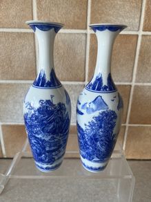 Chinese Pair Eggshell Porcelain Colbalt Blue/ White Elegant Vases