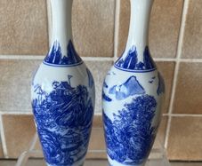 Chinese Pair Eggshell Porcelain Colbalt Blue/ White Elegant Vases