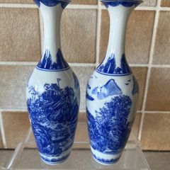 Chinese Pair Eggshell Porcelain Colbalt Blue/ White Elegant Vases