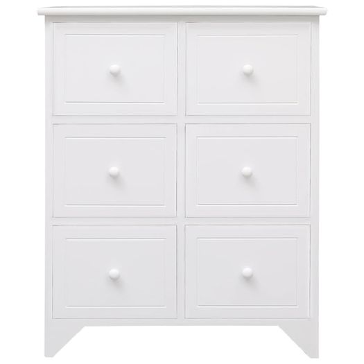 Side Cabinet with 6 Drawers White 60x30x75 cm Paulownia Wood