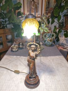 Vintage large woman statue lamp