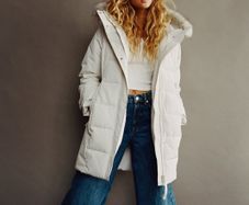 Zara Water Repellant Long Puffer Winter Parka Ecru