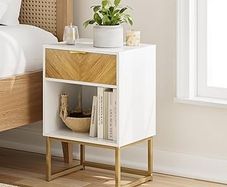 Bedside Table with Drawer and Large Shelf, 15.7 Wide Nightstand, Modern Bedside Cabinet Table for Bedroom, Living Room, Office White
