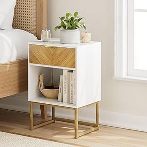 Bedside Table with Drawer and Large Shelf, 15.7 Wide Nightstand, Modern Bedside Cabinet Table for Bedroom, Living Room, Office White