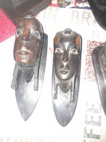 Pair of Antique Wood Carved Heads postage available or collection
