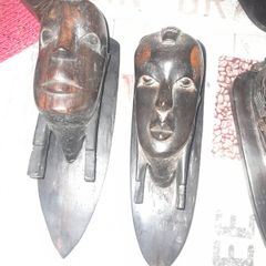 Pair of Antique Wood Carved Heads postage available or collection
