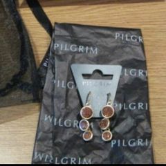 Lovely gift idea Pilgrim gold plated drop earrings with tan brown crystal stones