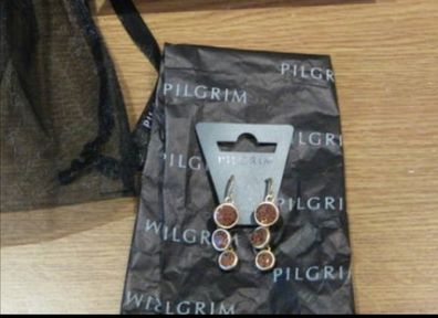 Lovely gift idea Pilgrim gold plated drop earrings with tan brown crystal stones